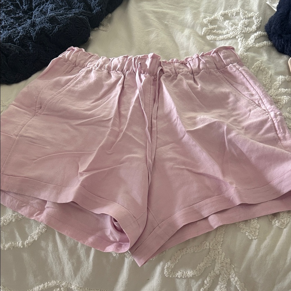 LOFT Light Pink Drawstring Linen-Blend Women's Athletic Shorts